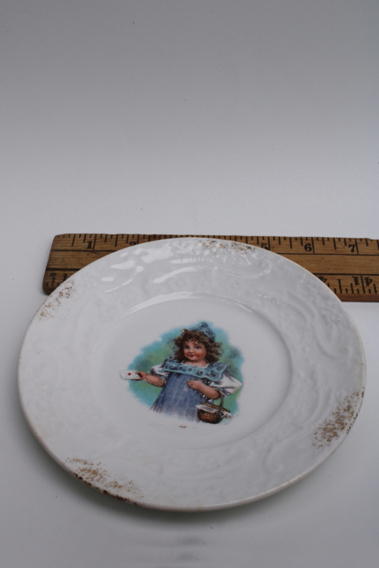 antique vintage French china plate little girl with a valentine or letter