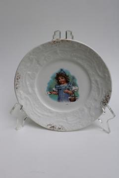 antique vintage French china plate little girl with a valentine or letter