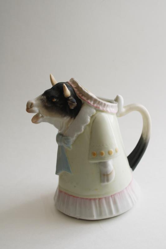 antique vintage German china cow creamer, figural anthropomorphic cream pitcher
