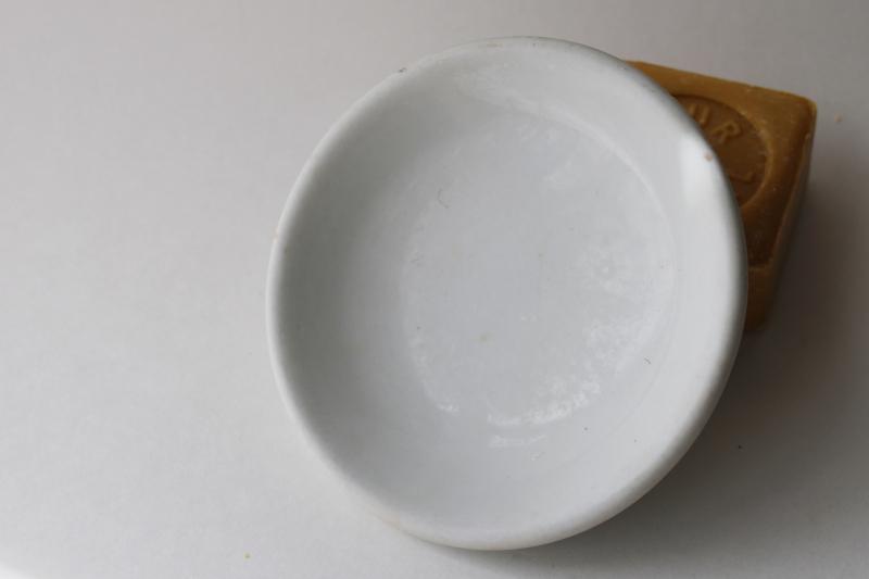 antique vintage Glasgow - Trenton ironstone, white china round bowl soap dish