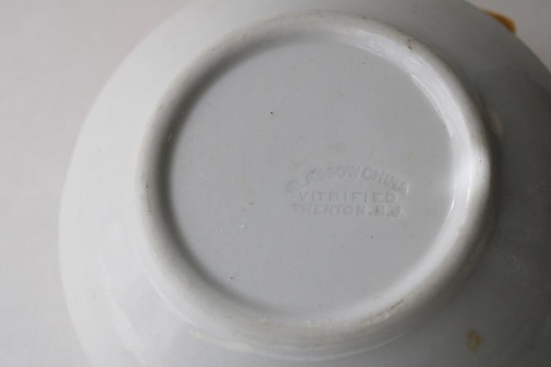 antique vintage Glasgow - Trenton ironstone, white china round bowl soap dish