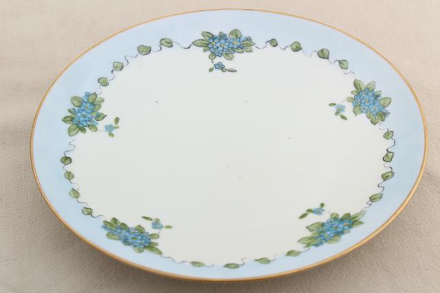 antique vintage MZ Austria porcelain plates, blue forget me not hand painted china