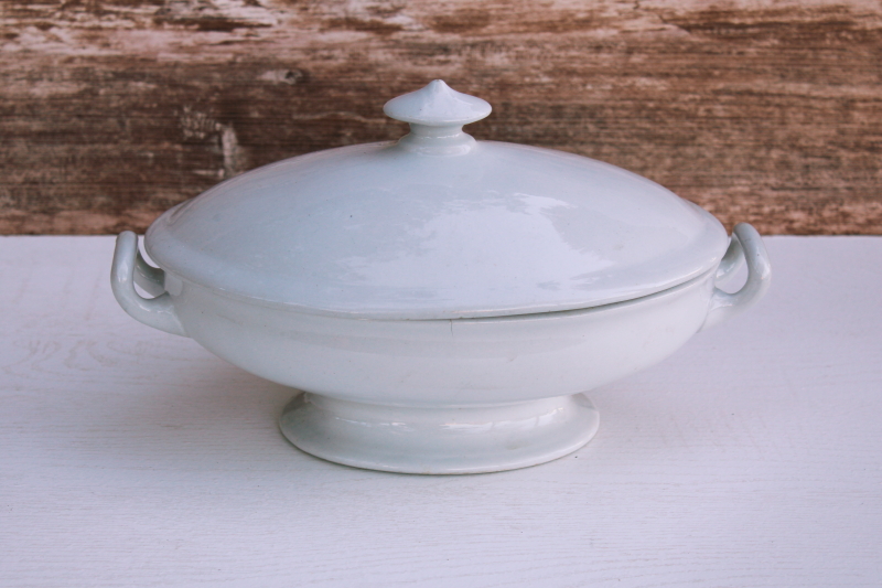 antique vintage Powell & Bishop white ironstone china, serving bowl or tureen w/ lid
