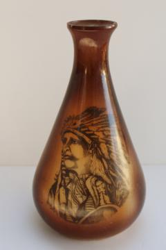 antique vintage Westmoreland milk glass vase w/ Indian chief portrait, circa 1905