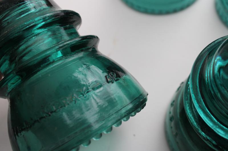 antique vintage aqua blue green glass insulators lot Hemingray marks