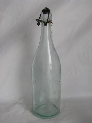 antique vintage bottle lot, porcelain / wire bail lid bottles w/ old advertising