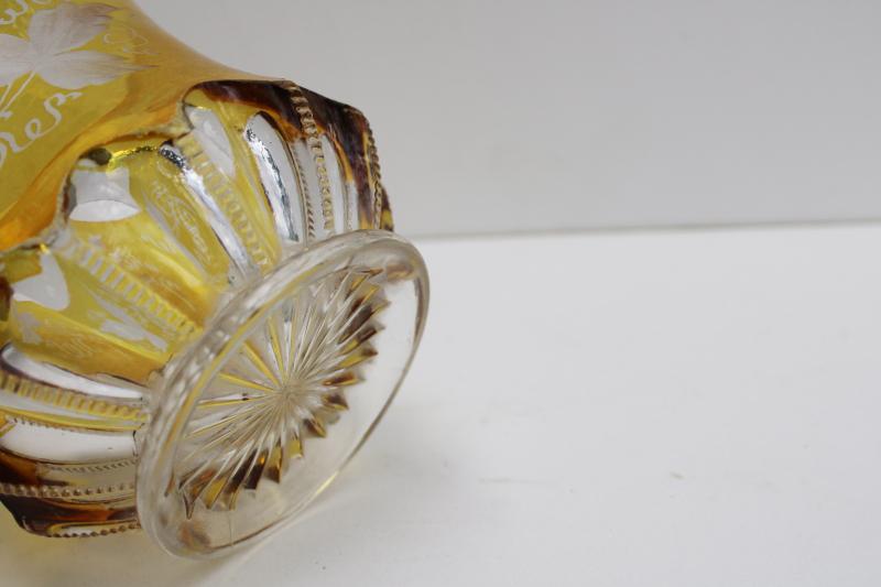 antique vintage canary yellow color cut to clear glass vase or bowl