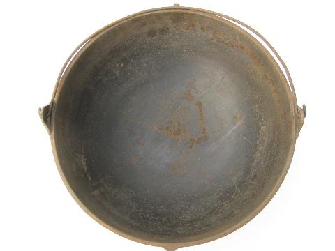 antique vintage cast iron cauldron pot, for campfire or wood stove