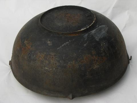 antique vintage cast iron cauldron pot, for campfire or wood stove