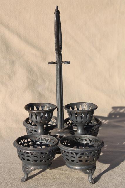 antique vintage castor set rack, worn silver plate table stand for egg holder?