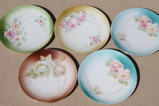 antique vintage china cake / dessert plates, shabby cottage chic painted floral dishes