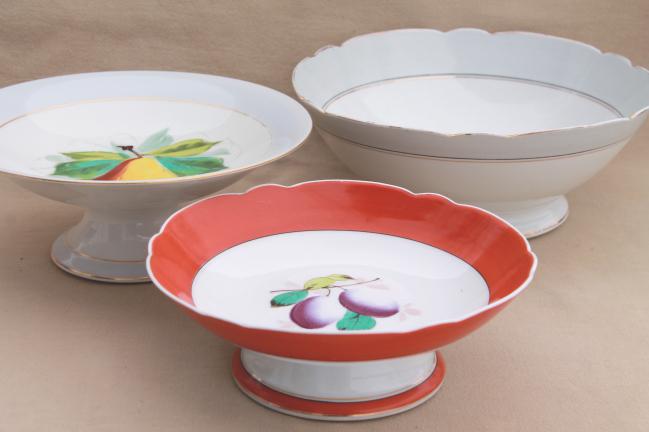 antique & vintage china compotes, collection of pedestal bowls w/ hand painted fruit