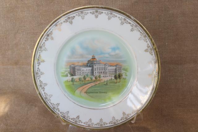 antique vintage china souvenir plate, Washington DC Congressional Library