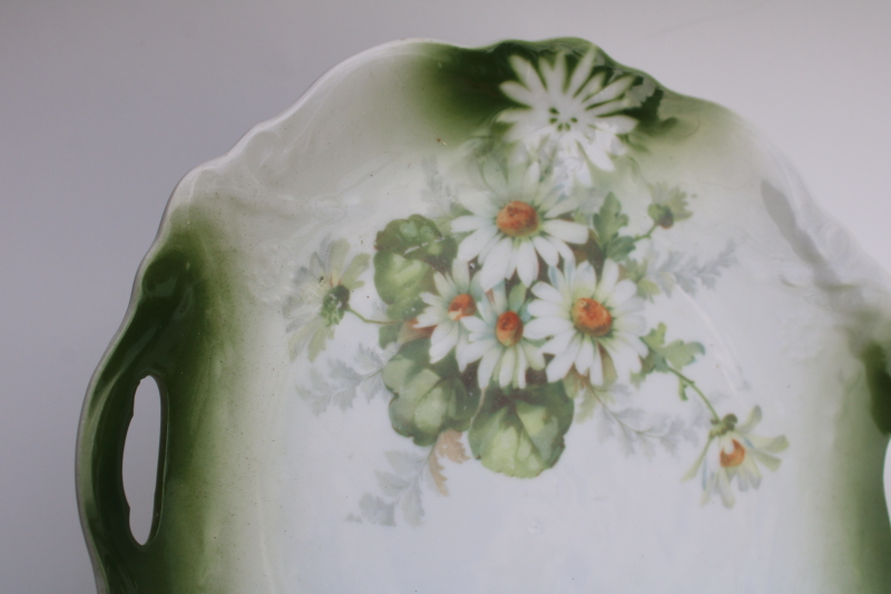 antique vintage china tray or serving plate Germany mark, daisies floral green  white