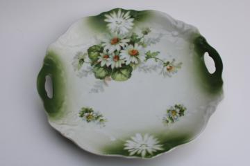 antique vintage china tray or serving plate Germany mark, daisies floral green  white
