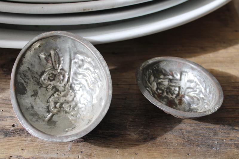 antique vintage chocolate molds, embossed tin Easter candy large & small eggs bunny