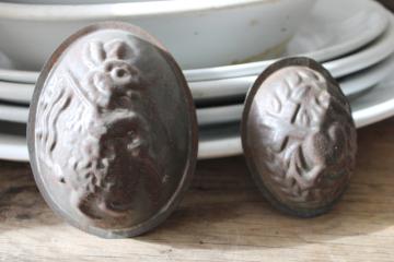 antique vintage chocolate molds, embossed tin Easter candy large & small eggs bunny