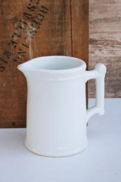 antique vintage chunky white ironstone pitcher, rustic country tavern pub style jug