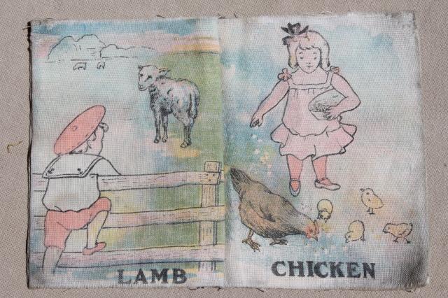 antique vintage cloth book Baby's Pets w/ animal illustrations, Saalfield's muslin book