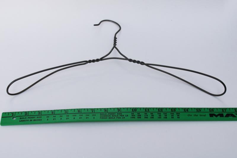 antique vintage clothes hanger heavy twisted wire, wide shoulder shape
