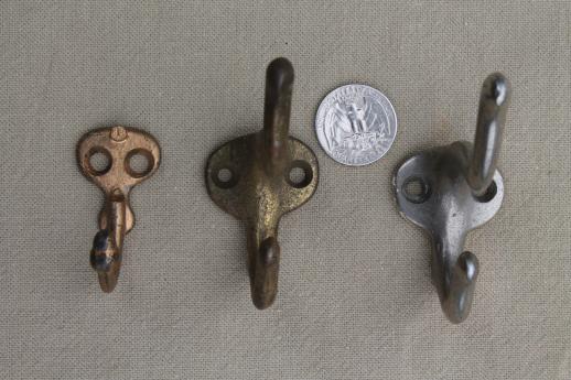 antique & vintage coat hooks, lot of 22 assorted old wall hooks  triple hooks w/ acorn finials