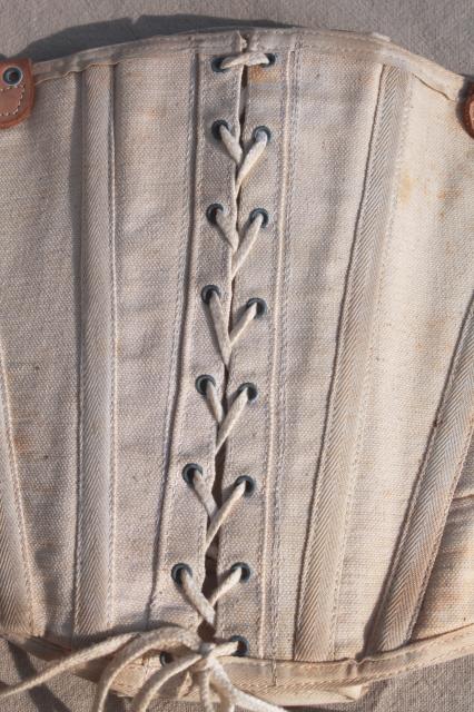 antique vintage cotton corset girdle w/ leather back brace