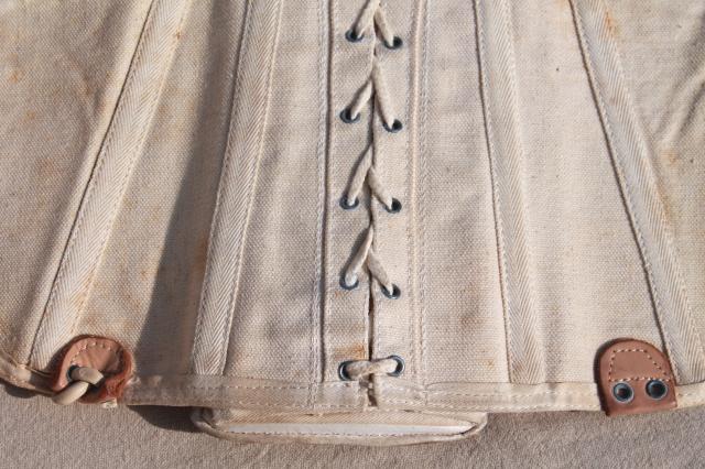 antique vintage cotton corset girdle w/ leather back brace, adjustable ...