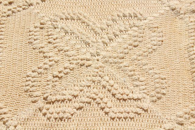 antique vintage coverlet, popcorn crochet bedspread, handmade crocheted lace spread