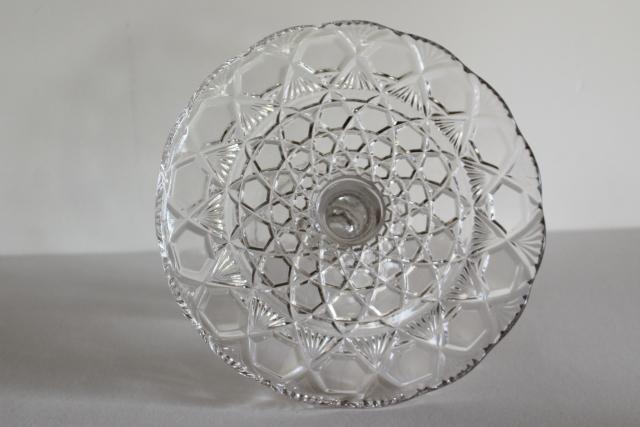 antique vintage crystal clear pressed glass cake stand, pineapple pattern EAPG