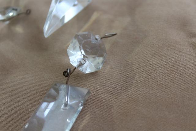 antique vintage cut crystal lusters or chandelier prisms, large long spear point shape