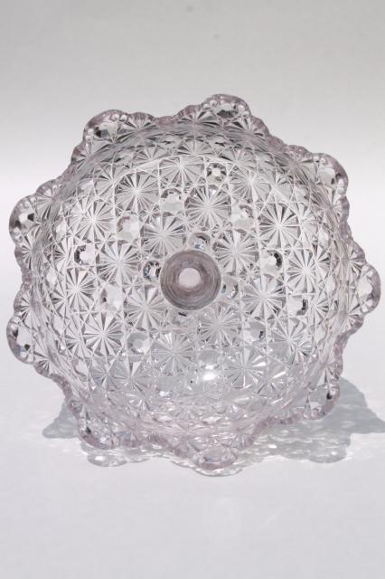 antique vintage daisy and button pattern glass compote bowl, EAPG faint sun purple