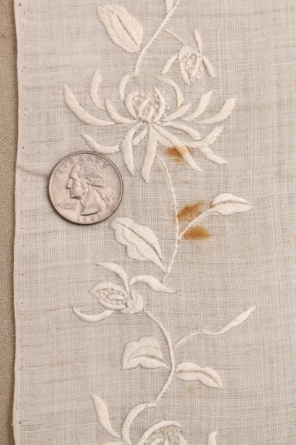 antique vintage fabric, fine handkerchief linen, plain and with swiss embroidery