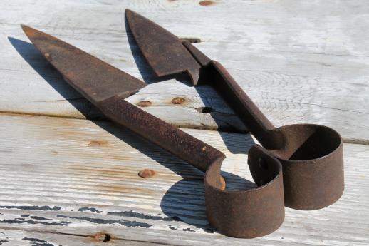 antique vintage farm primitive tool, old sheep shears for hand shearing