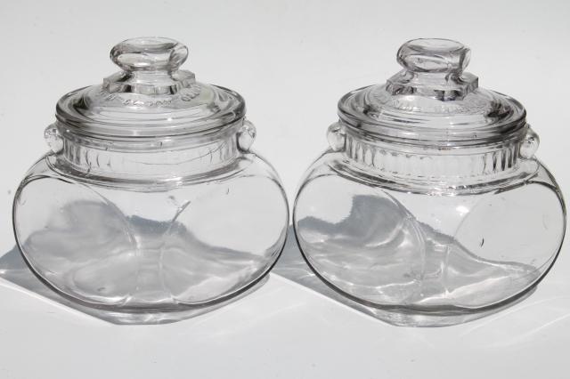 antique vintage glass canisters, store counter tobacco / candy jars w/ 1900 patent date