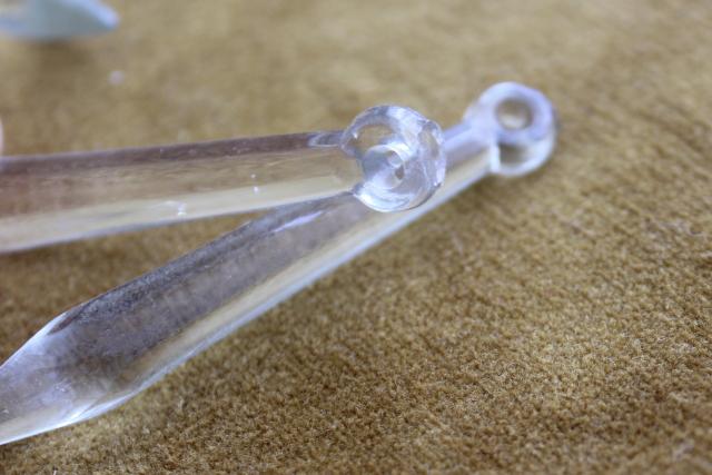 antique vintage glass chandelier prisms, plain very old pressed glass lusters light parts lot