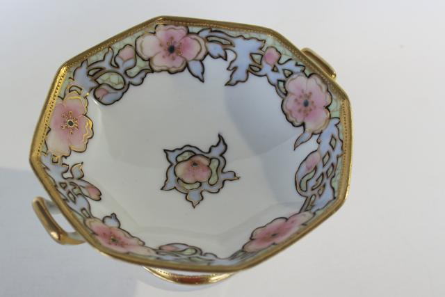antique vintage hand painted Nippon candy dish, art nouveau flowers gold moriage