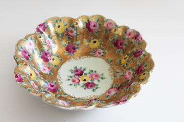 antique vintage hand painted Nippon china, large bowl w/ roses & gold moriage