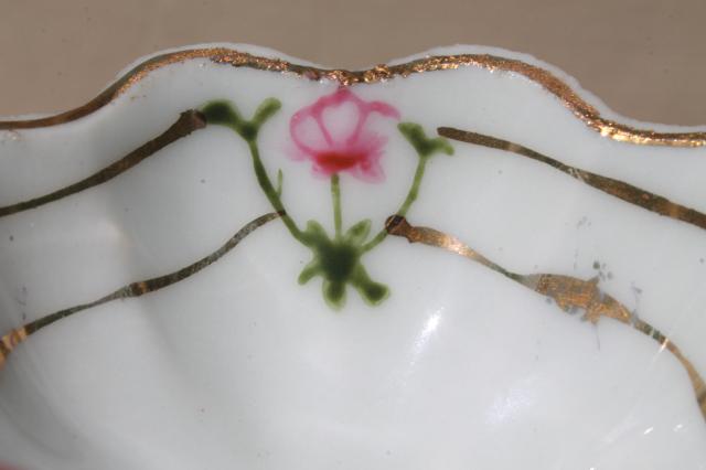 antique vintage hand painted Nippon china nut dishes, tiny fluted porcelain bowls