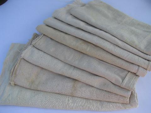 antique vintage homespun cotton fabric feed bags, primitive grain bag sack lot