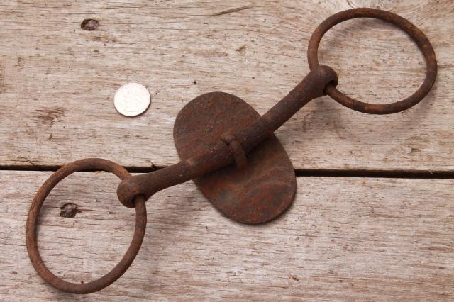 antique vintage horse bits, snaffle bits - rusty old tack for primitive rustic display