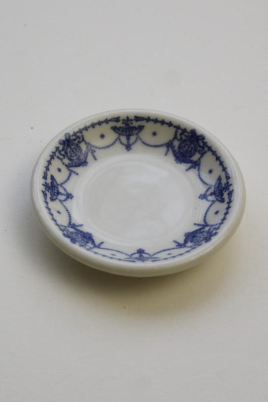 antique vintage ironstone china butter pat plate, blue & white transferware