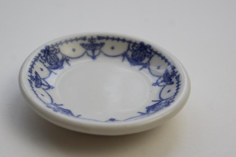 antique vintage ironstone china butter pat plate, blue & white transferware