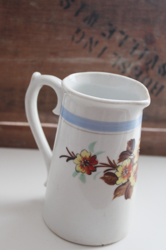 antique vintage ironstone china pitcher, milk jug or large creamer w/ hand painted flowers