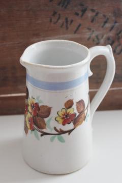 antique vintage ironstone china pitcher, milk jug or large creamer w/ hand painted flowers