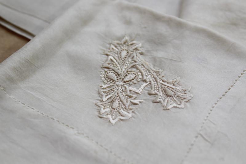 antique vintage ivory silk handkerchiefs, hankies with lace monogram letter A