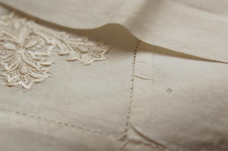 antique vintage ivory silk handkerchiefs, hankies with lace monogram letter A