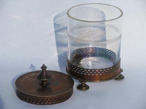 antique vintage jam pot or sugar, old enameled glass jar in sheffield silver stand