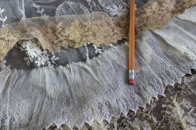 antique vintage lace sewing trim, wide edgings & flounces, needle lace & embroidered net