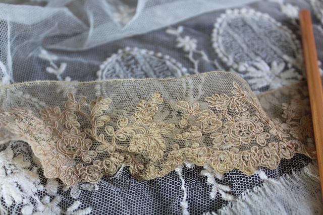 antique vintage lace sewing trim, wide edgings & flounces, needle lace & embroidered net