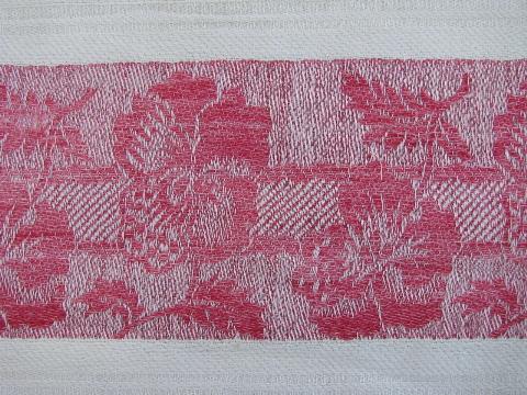 antique vintage linen damask towels, turkey red floral borders